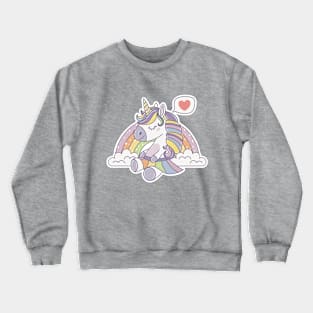 Cute rainbow unicorn with heart emoji Crewneck Sweatshirt
